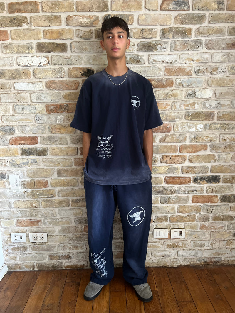 NAVY "CHAOS CREATES" BAGGY SUNFADED PANTS