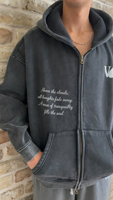 BLACK "ABOVE" ACID WASHED ZIP UP