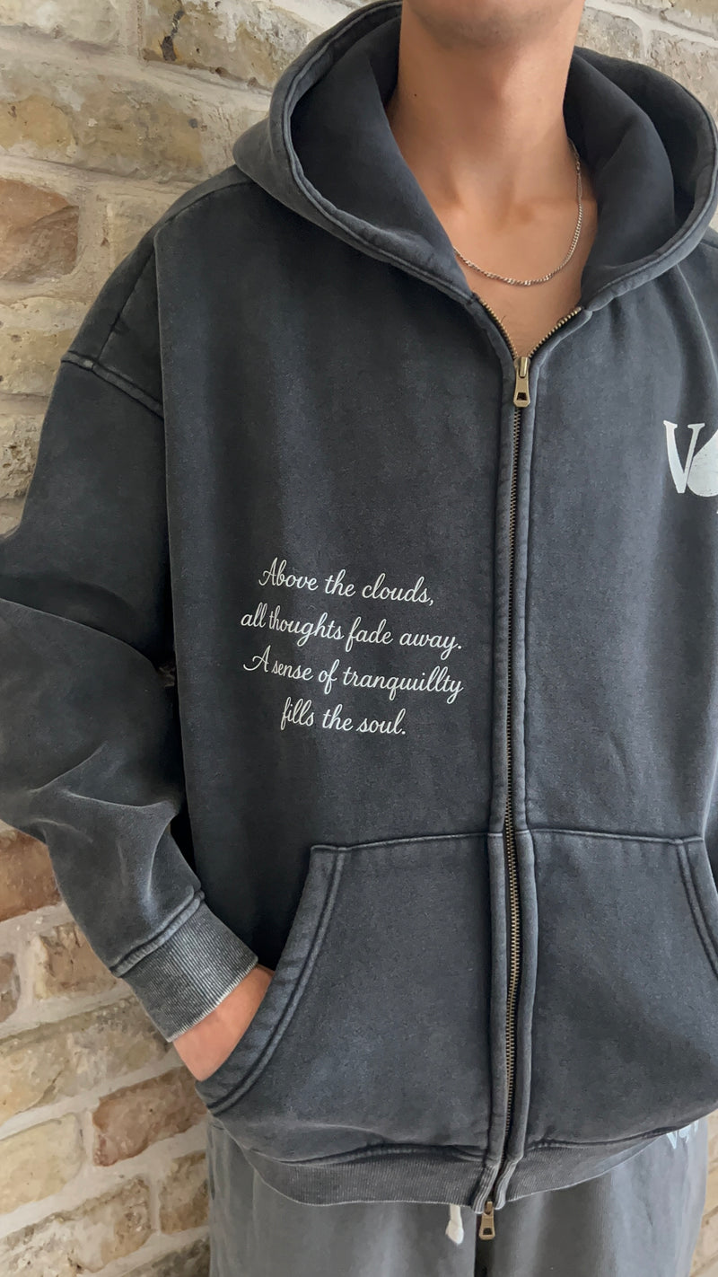 BLACK "ABOVE" ACID WASHED ZIP UP