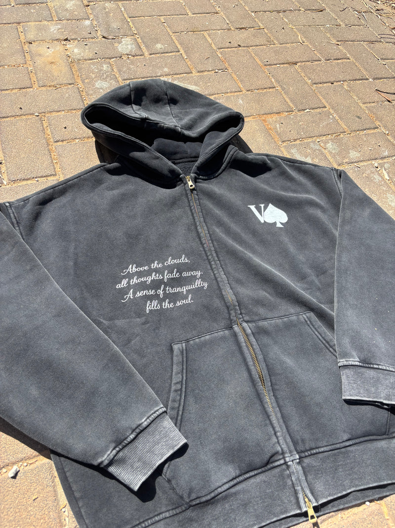 BLACK "ABOVE" ACID WASHED ZIP UP