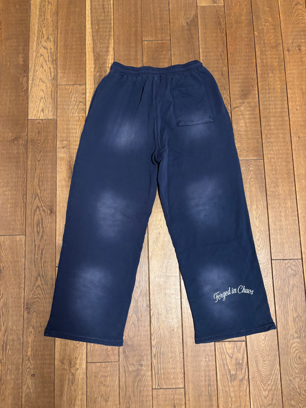 NAVY "CHAOS CREATES" BAGGY SUNFADED PANTS