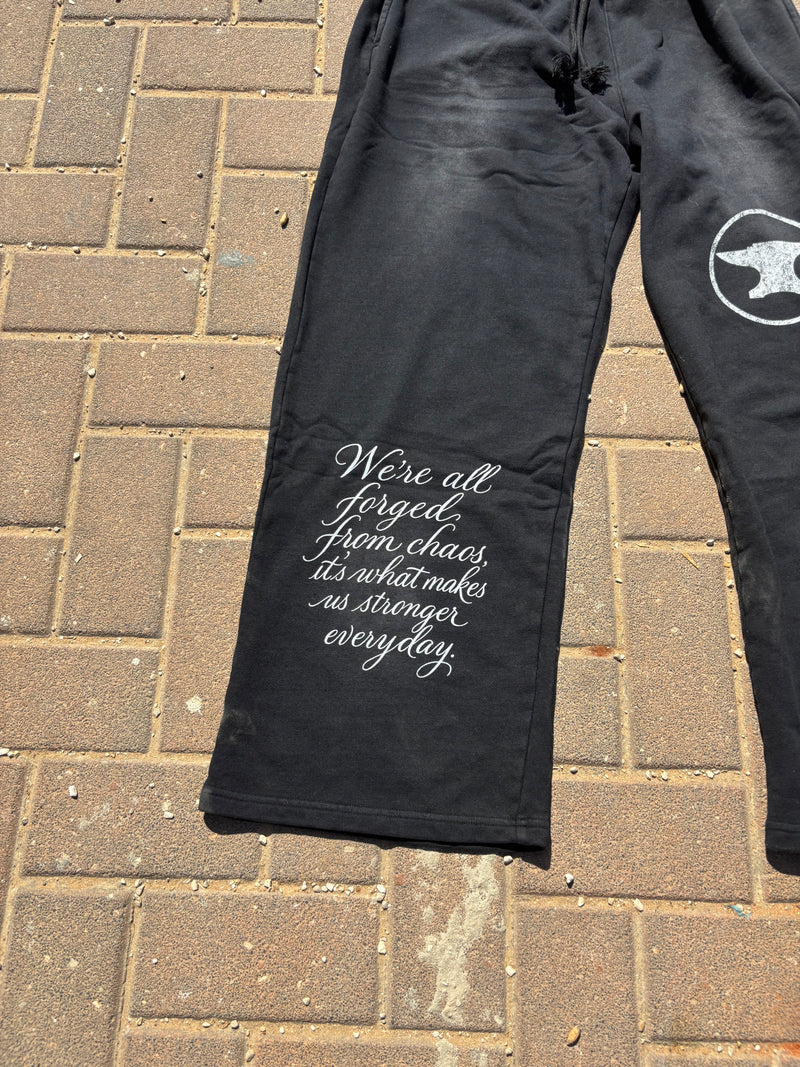 BLACK "CHAOS CREATES" BAGGY SUNFADED PANTS