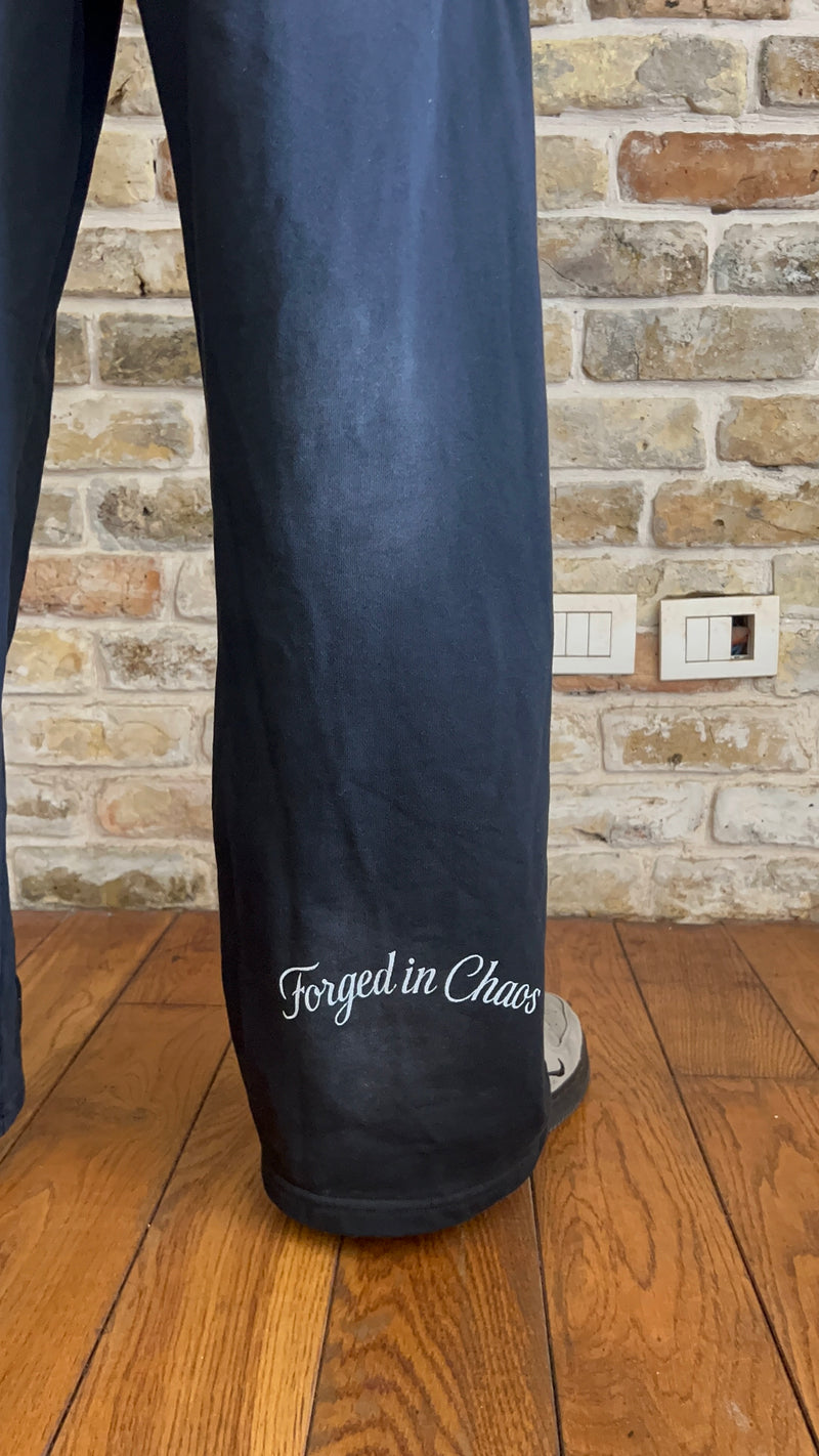 BLACK "CHAOS CREATES" BAGGY SUNFADED PANTS