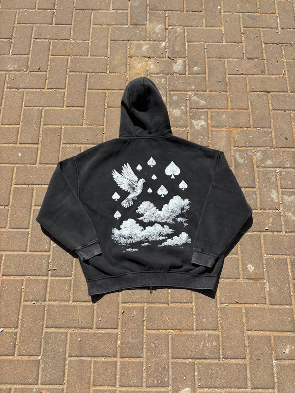 BLACK "ABOVE" ACID WASHED ZIP UP