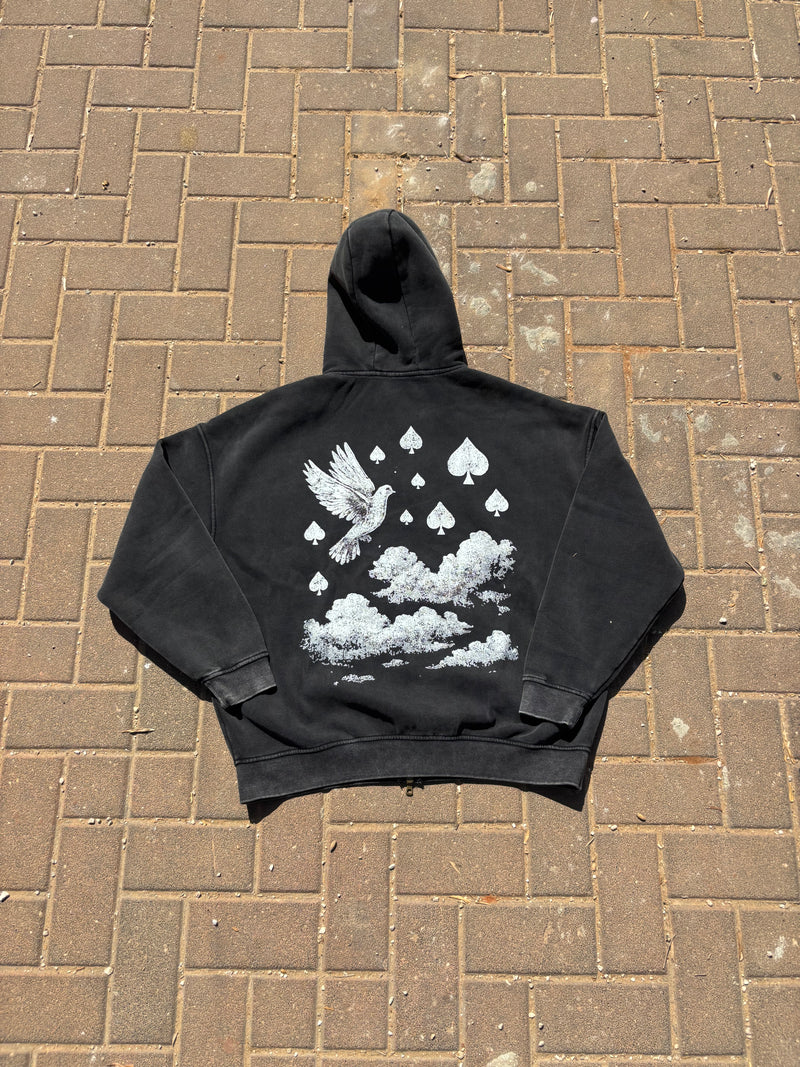 BLACK "ABOVE" ACID WASHED ZIP UP