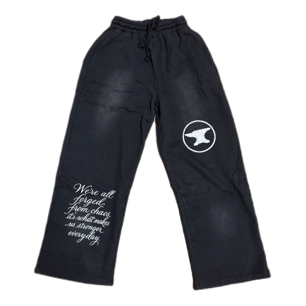 BLACK "CHAOS CREATES" BAGGY SUNFADED PANTS