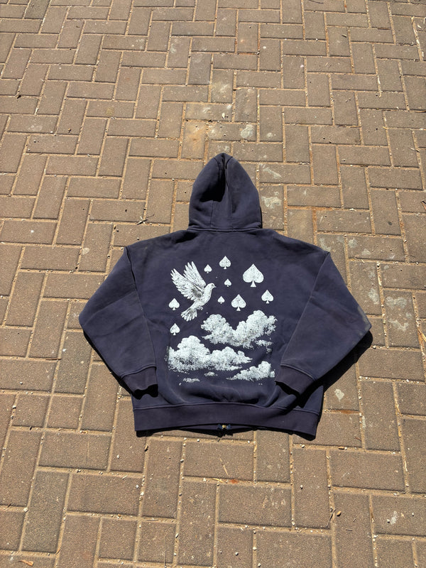 NAVY "ABOVE" ACID WASHED ZIP UP