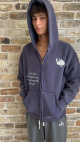 NAVY "ABOVE" ACID WASHED ZIP UP